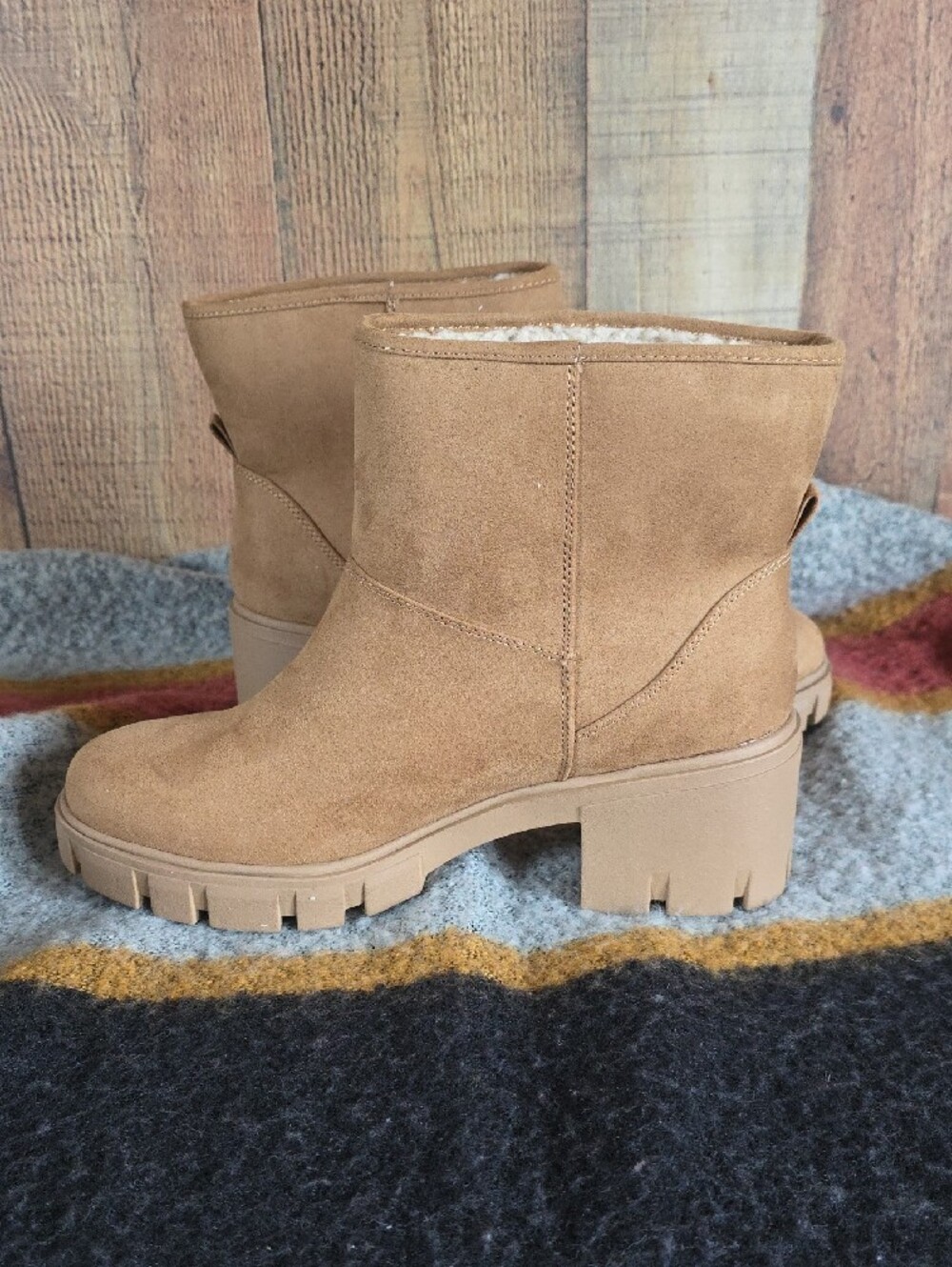 Chunky Lug Heel Suede Ankle Boots in Tan - Picture 5 of 10